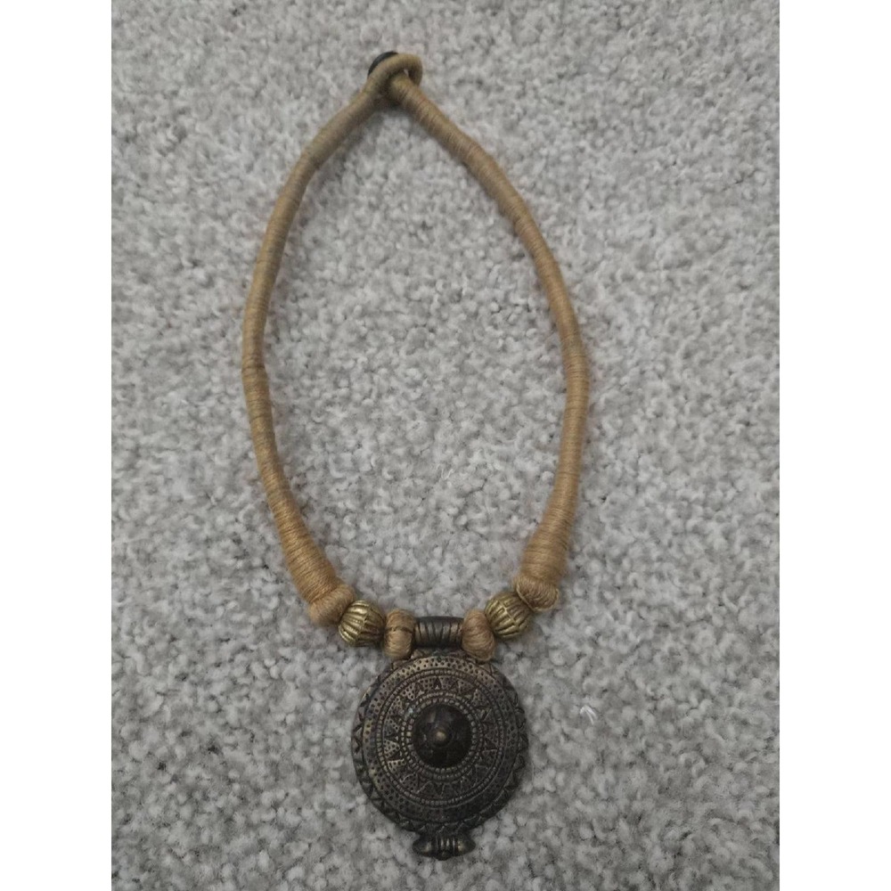 Boho Tribal Tan String & Metal Necklace